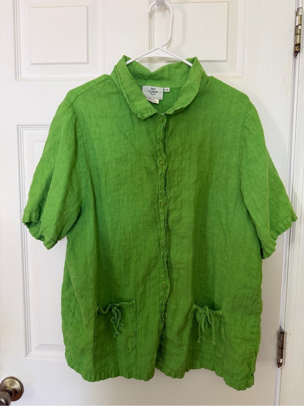Hot Cotton by Marc Ware short-sleeve linen camp shirt 1X apple green lagenlook